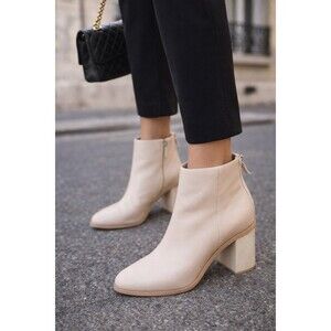 Splendid Magnolia Leather Ankle Boots Cream Block Heel Anthropologie Size 8